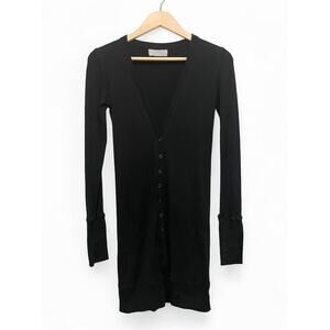 Theodore Beverly Hills Longline Cardigan Women Size Small Black Button Up Jersey